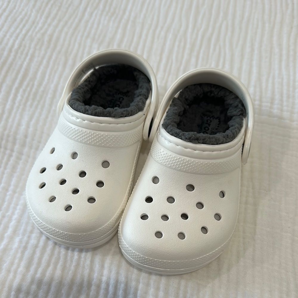 Kids White Clogs with Gray Lining